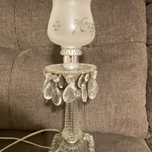 Elegant Frosted Glass Table Lamp with Crystal Teardrop Accents